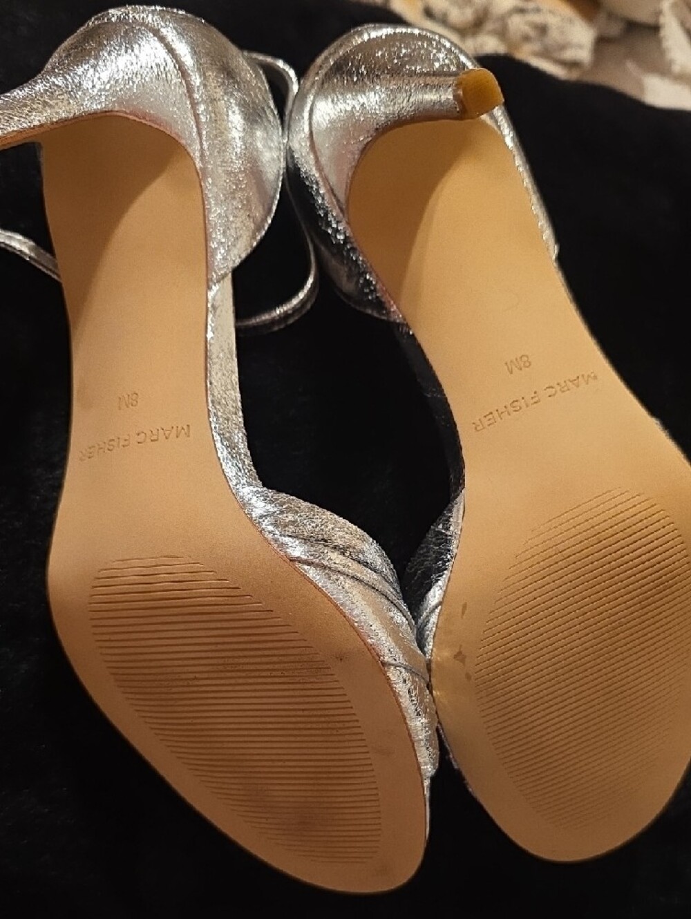 New Marc Fisher Silver Metallic Ankle-Strap Peep-Toe Heel - Picture 7 of 7